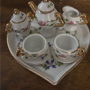 Floral Miniature Tea Set with Gold Accents
